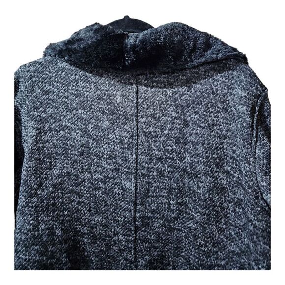 STEVE MADDEN Charcoal Heather Faux Fur Fleece Button-Up Coat - Size XL - Picture 4 of 8